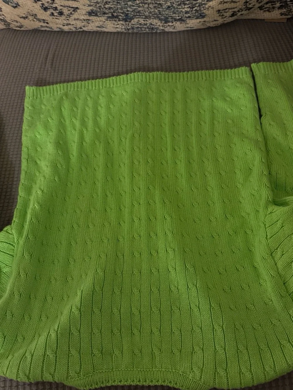 Girls Lime Green Cable-Knit Cardigan with Pink Trim